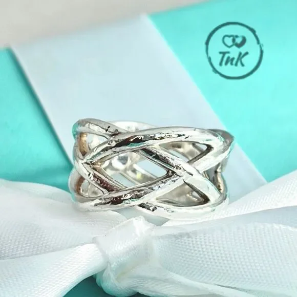 Tiffany Celtic Knot Wide Silver Open Ring - Sz 6.5 - Picture 2 of 16